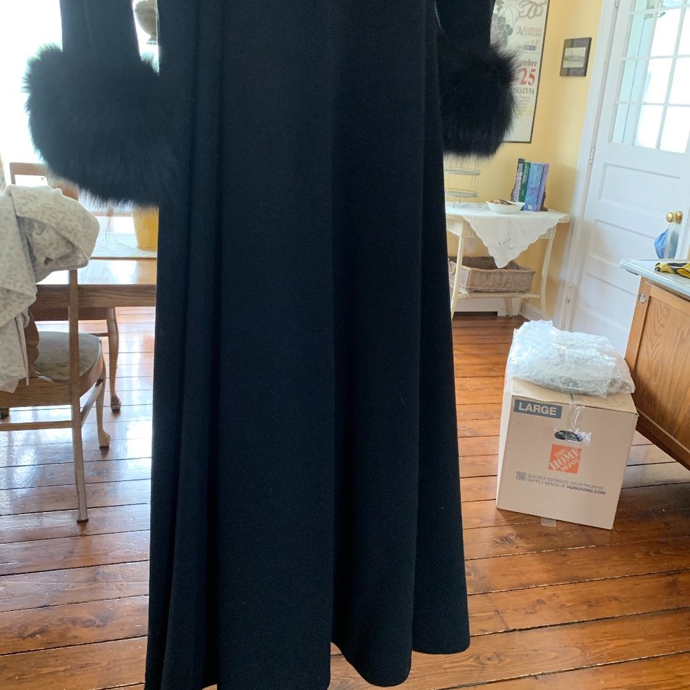 Long Black Coat w/ Fox Trim - Picture 5 of 6